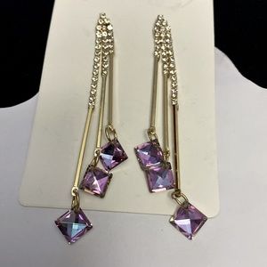 Earrings long, with gold bath 14 k , gold plated,zircon purple color
